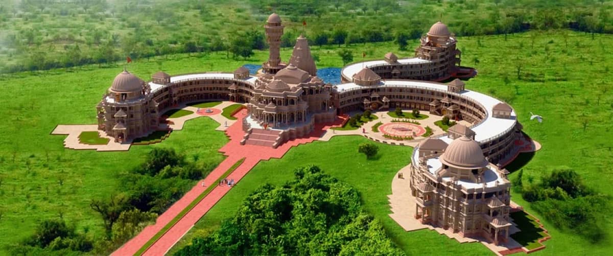 Om Ashram complex and surrounding grounds in Jadan, Rajasthan